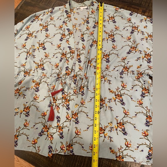 Stunning Floral Kimono Blue Drawstring Waist DR2 Size M/L Medium Large cinch - Picture 10 of 10